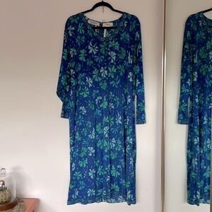 VINTAGE- Bessi Blue Print Silk Jersey Dress - L/XL